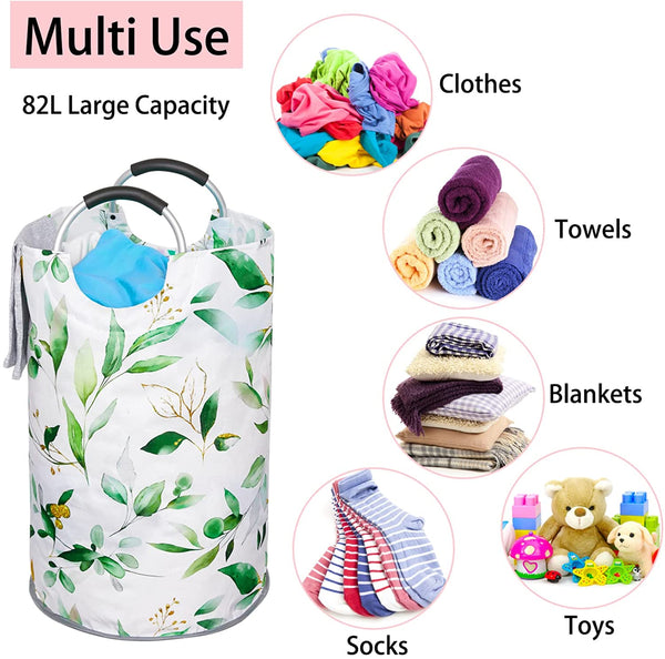 SheSeek Large Laundry Basket Collapsible Laundry Hamper with Padded Handle Portable Clothes Basket Waterproof Dirty Clothes Hamper Organizer Foldable Storage Bin for College Dorms Bedroom, 82L