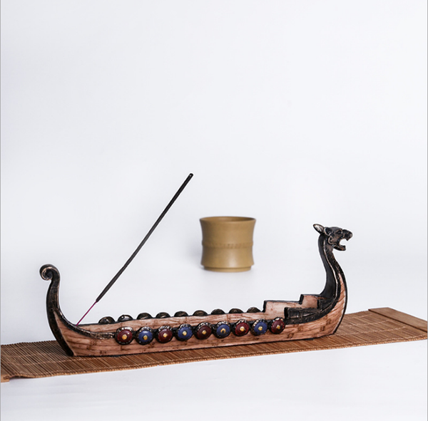 WanzButton Traditional Retro Dragon Boat Home Decoration of Resin the Vikings Incense Stick Holder