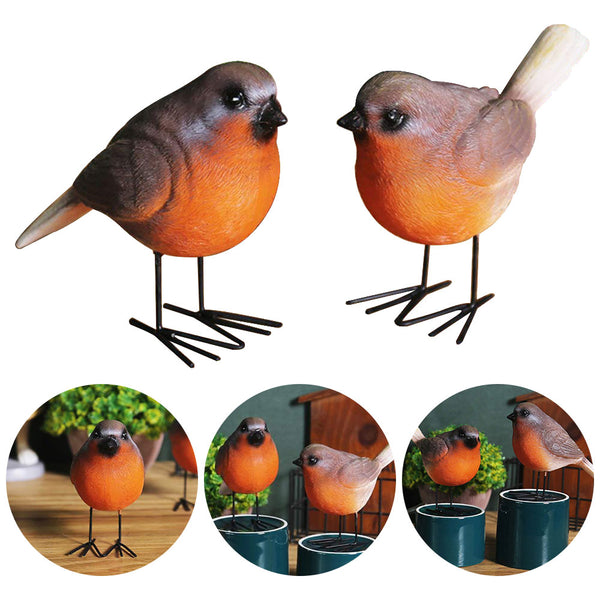 MonsToe 2pc Resin Robin Bird Set Detailed Garden Ornaments Indoor Outdoor Decoration