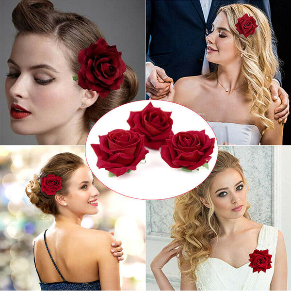 HappHobb 2.75" Rose Hair Clip Flower Hairpin Rose Brooch Floral Clips Party Wedding